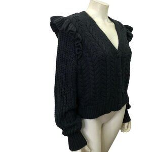 CHELSEA & VIOLET $88 BLACK thick cardigan SWEATER L NEW WITH TAG‎